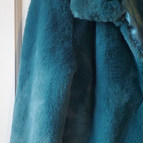 MAISON JULES FAUX FUR JACKET SIZE SMALL REVERSIBLE BLUE GREEN - Picture 4 of 12